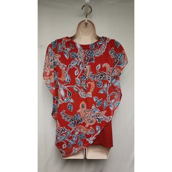 Apt. 9 Flowry Multicolor Red Plaid Floral Blouse Size Medium - Picture 4 of 8